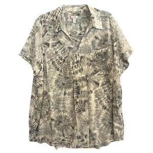 LOGO Lori Goldstein Sheer Top Womens Plus Size 1X Pocket Collared Flowy Relaxed